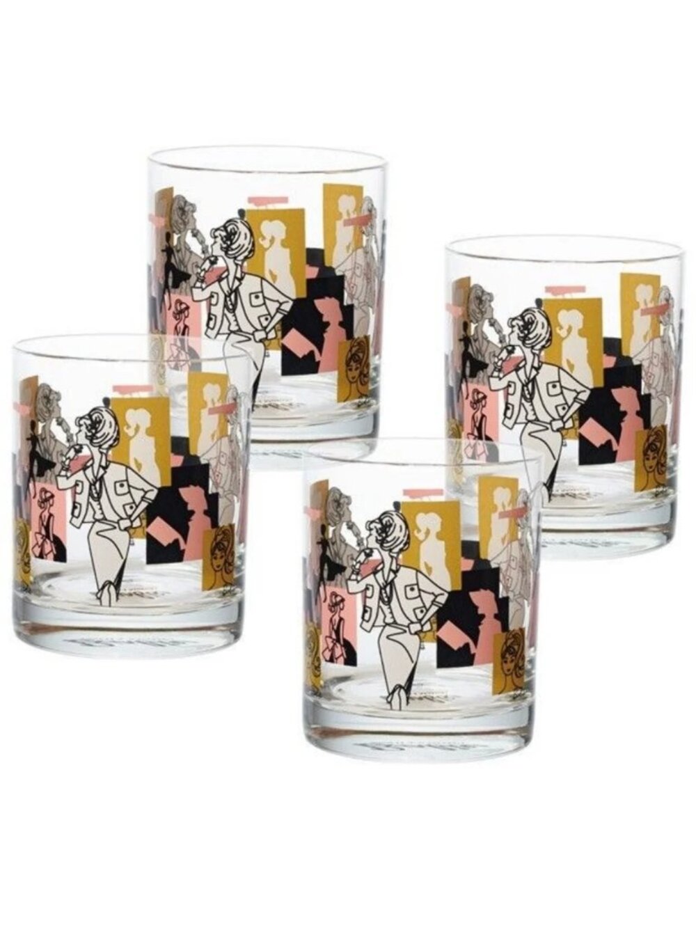 Barbie Retro 1960's Illustration Glass Tumbler 4 set RARE